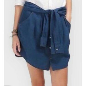 Theory 10 Chambray Blue Skirt Sleeve Tie Button Up Front NEINI D Indigo Linen Bl